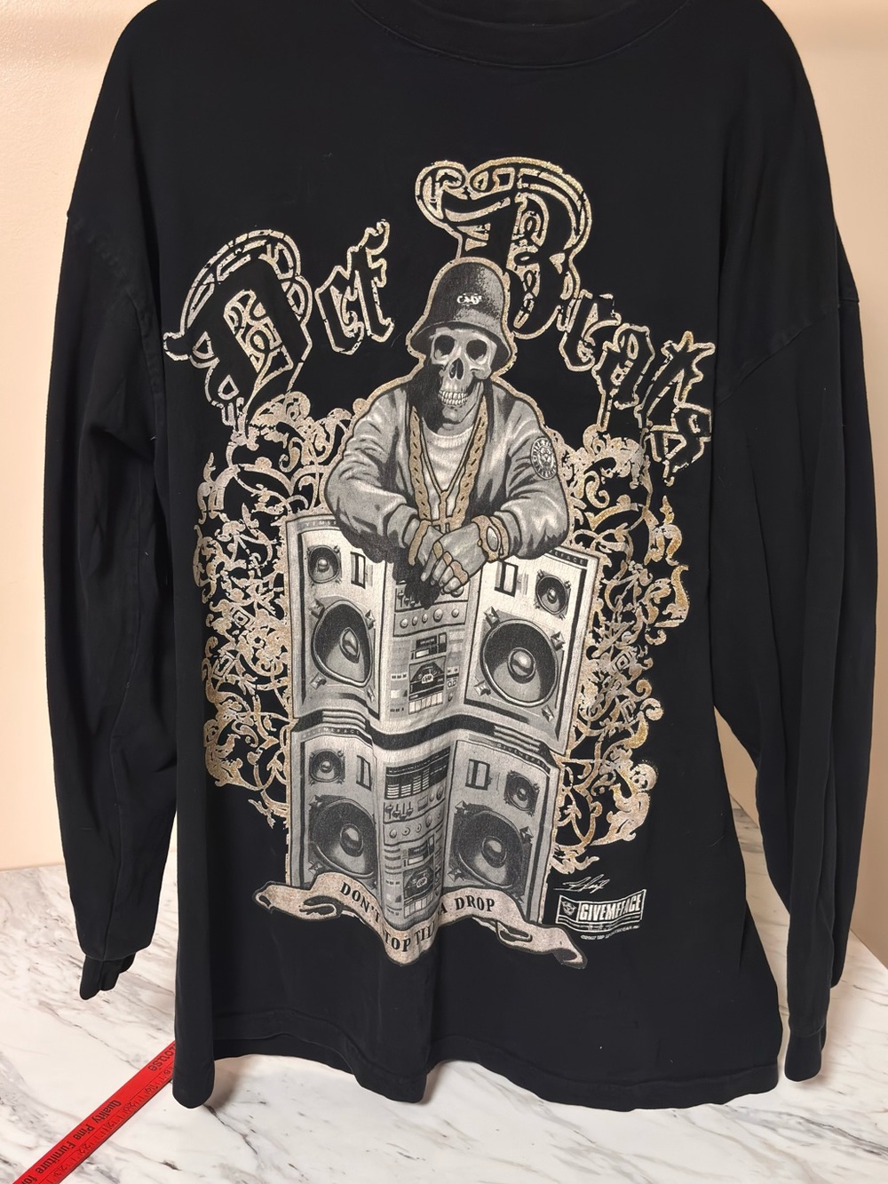 Men's 2XL Hip Hop Skeleton Boombox Long Sleeve T-Shirt Black Y2K